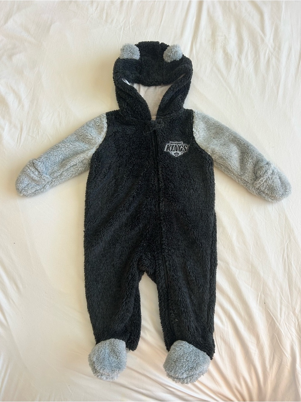 NHL Kings | NWOT | Black and Gray Plush Baby One-Piece with Hood | 6-9mo
